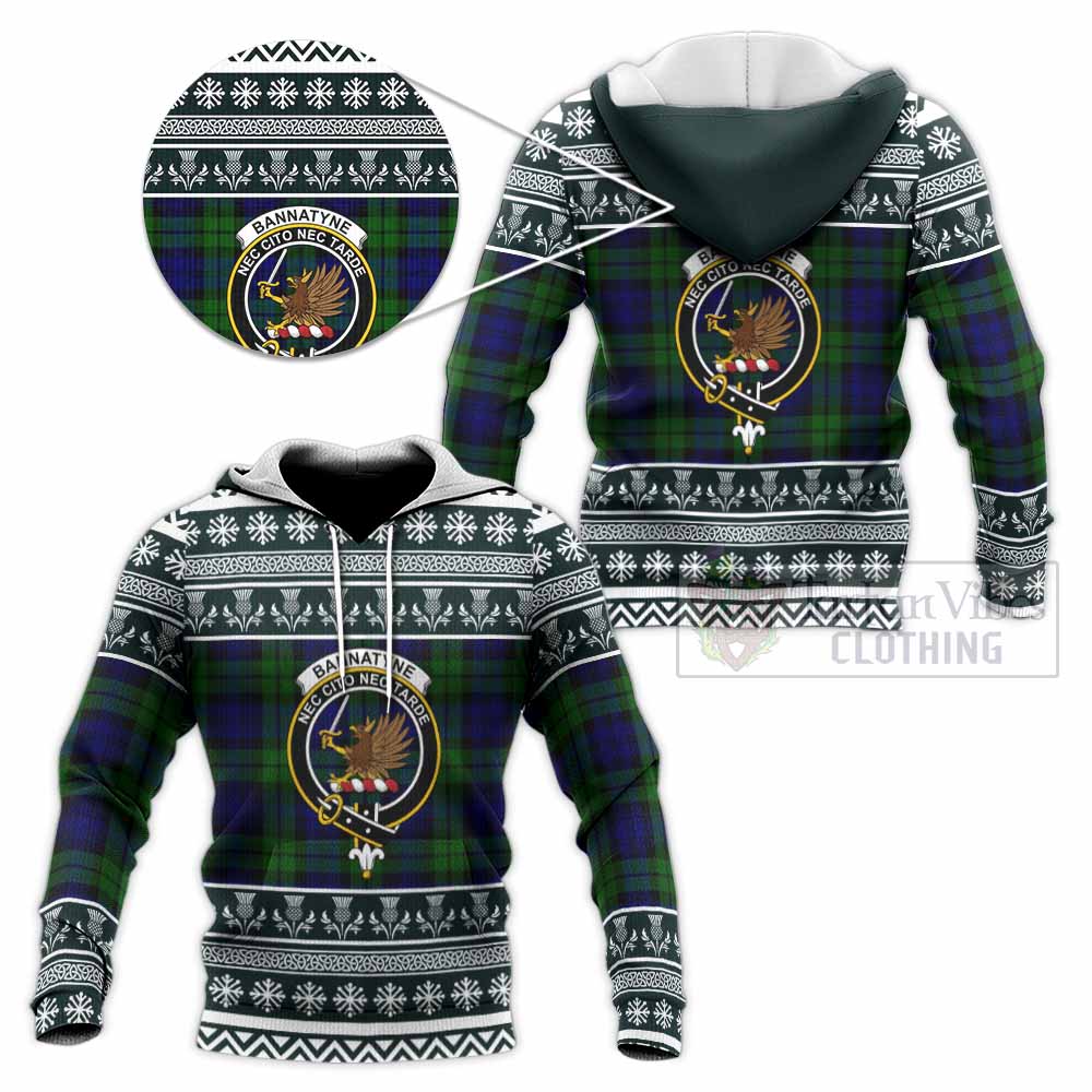 Bannatyne Clan Tartan Christmas Knitted Hoodie with Family Crest - Tartan Vibes Clothing