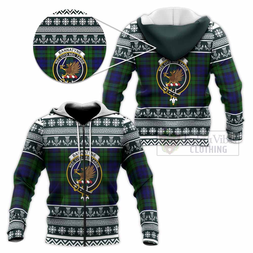 Bannatyne Clan Tartan Christmas Knitted Hoodie with Family Crest - Tartan Vibes Clothing