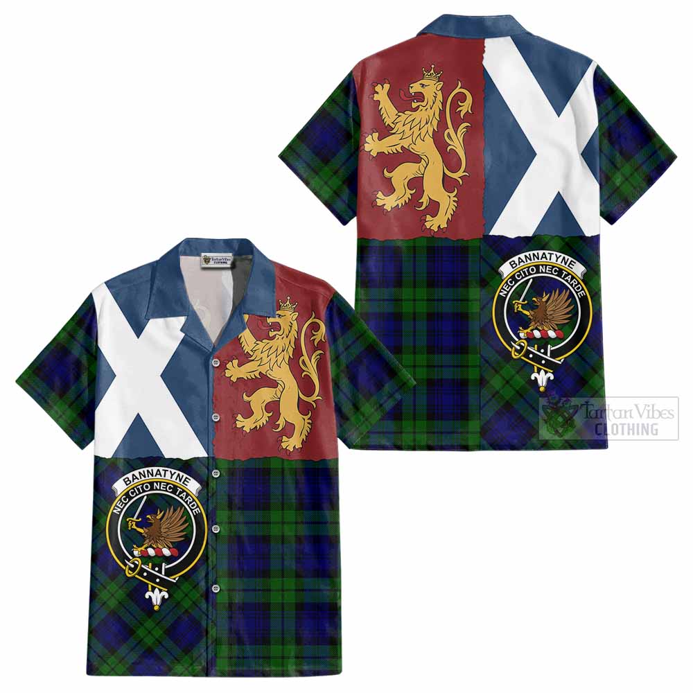 Bannatyne Crest Tartan Cotton Hawaiian Shirt with Lion Rampant Saltire Style - Tartan Vibes Clothing