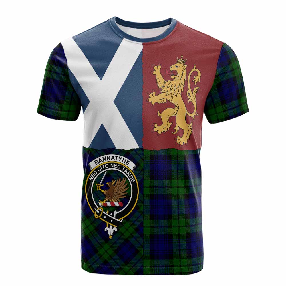 Bannatyne Crest Tartan Cotton T-shirt with Lion Rampant Saltire Style - Tartan Vibes Clothing