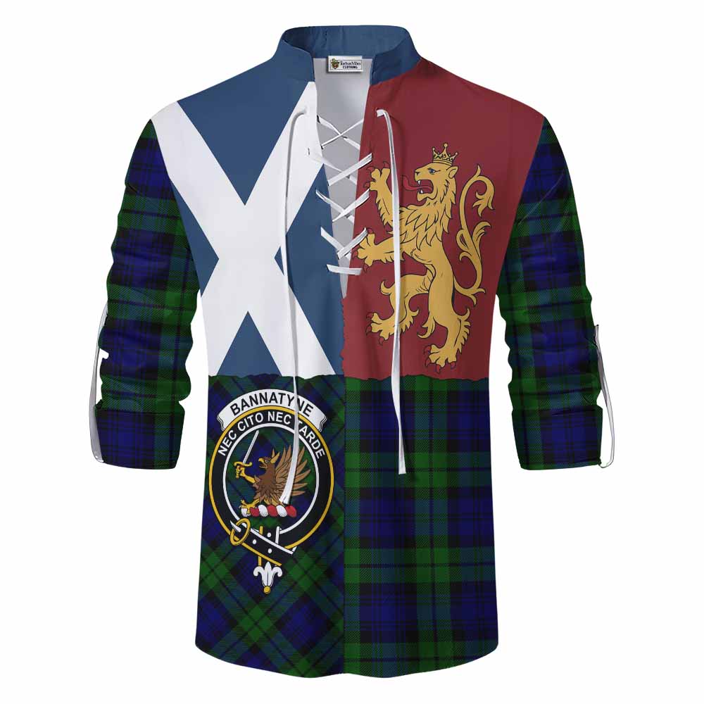Bannatyne Crest Tartan Ghillie Shirt with Lion Rampant Saltire Style - Tartan Vibes Clothing