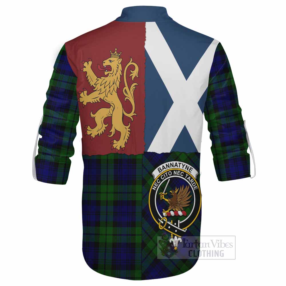 Bannatyne Crest Tartan Ghillie Shirt with Lion Rampant Saltire Style - Tartan Vibes Clothing