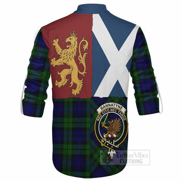 Bannatyne Crest Tartan Ghillie Shirt with Lion Rampant Saltire Style - Tartan Vibes Clothing