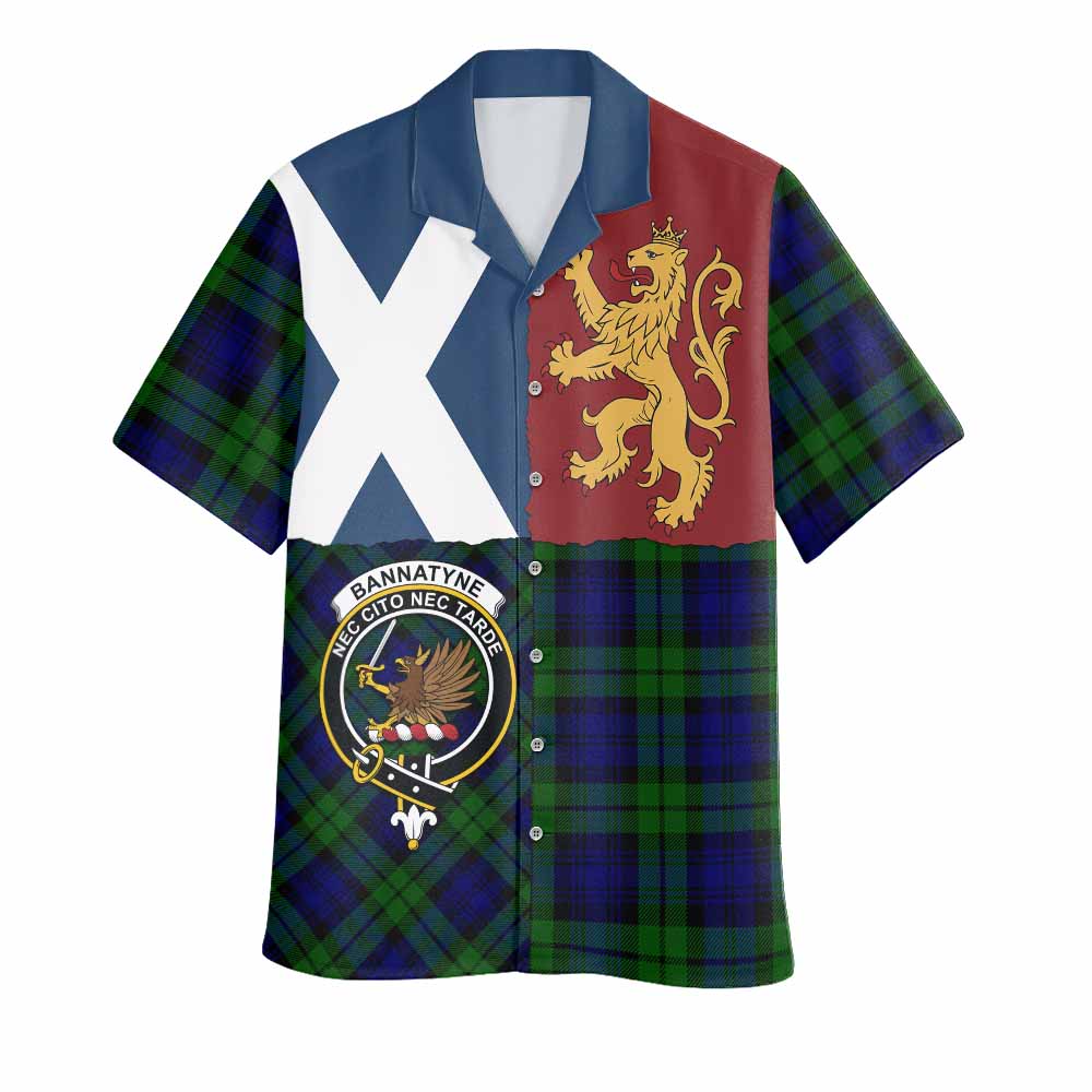 Bannatyne Crest Tartan Hawaiian Shirt with Lion Rampant Saltire Style