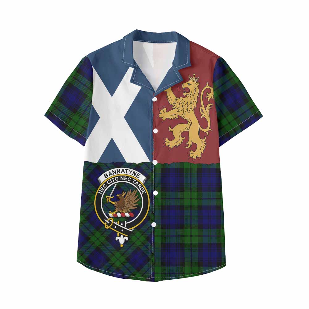 Bannatyne Crest Tartan Kid Hawaiian Shirt with Lion Rampant Saltire Style - Tartan Vibes Clothing