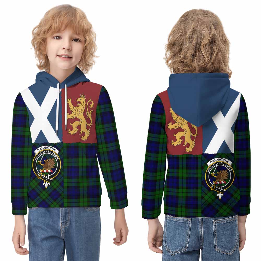 Bannatyne Crest Tartan Kid Hoodie with Lion Rampant Saltire Style - Tartan Vibes Clothing