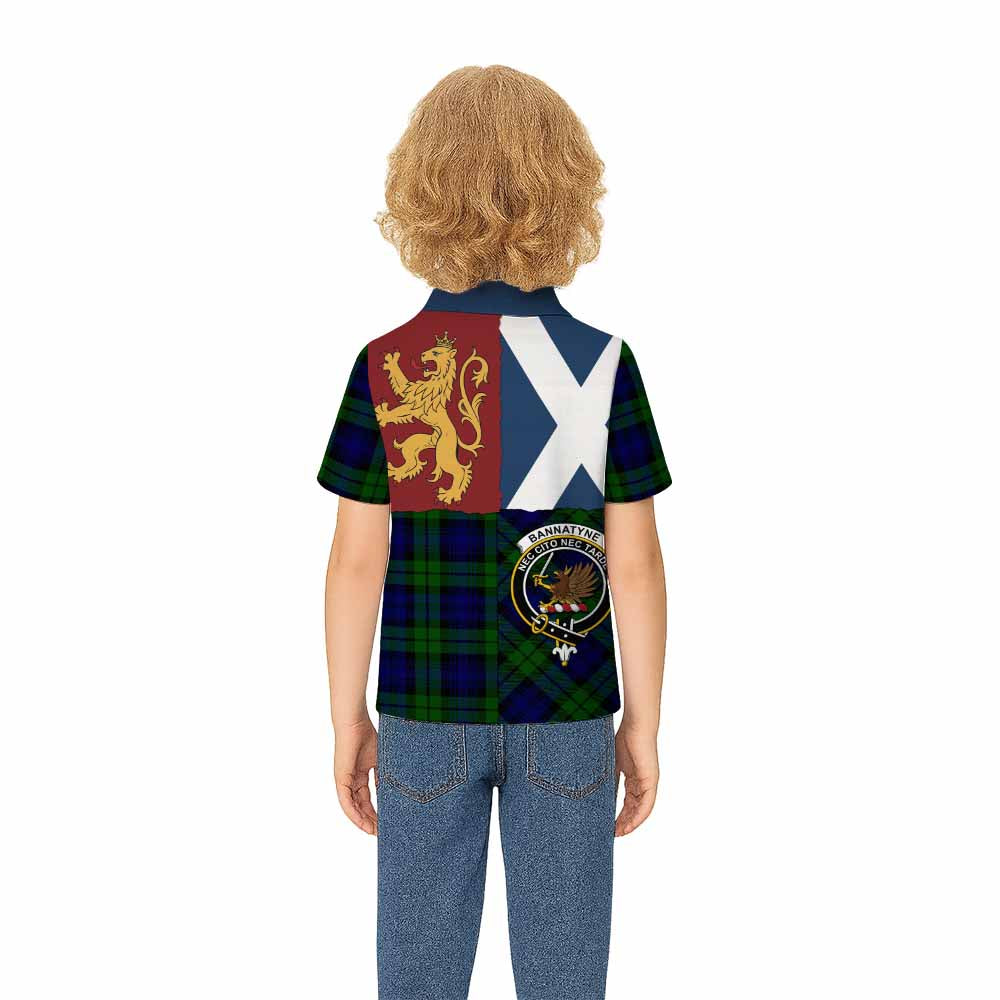Bannatyne Crest Tartan Kid Polo Shirt with Lion Rampant Saltire Style - Tartan Vibes Clothing