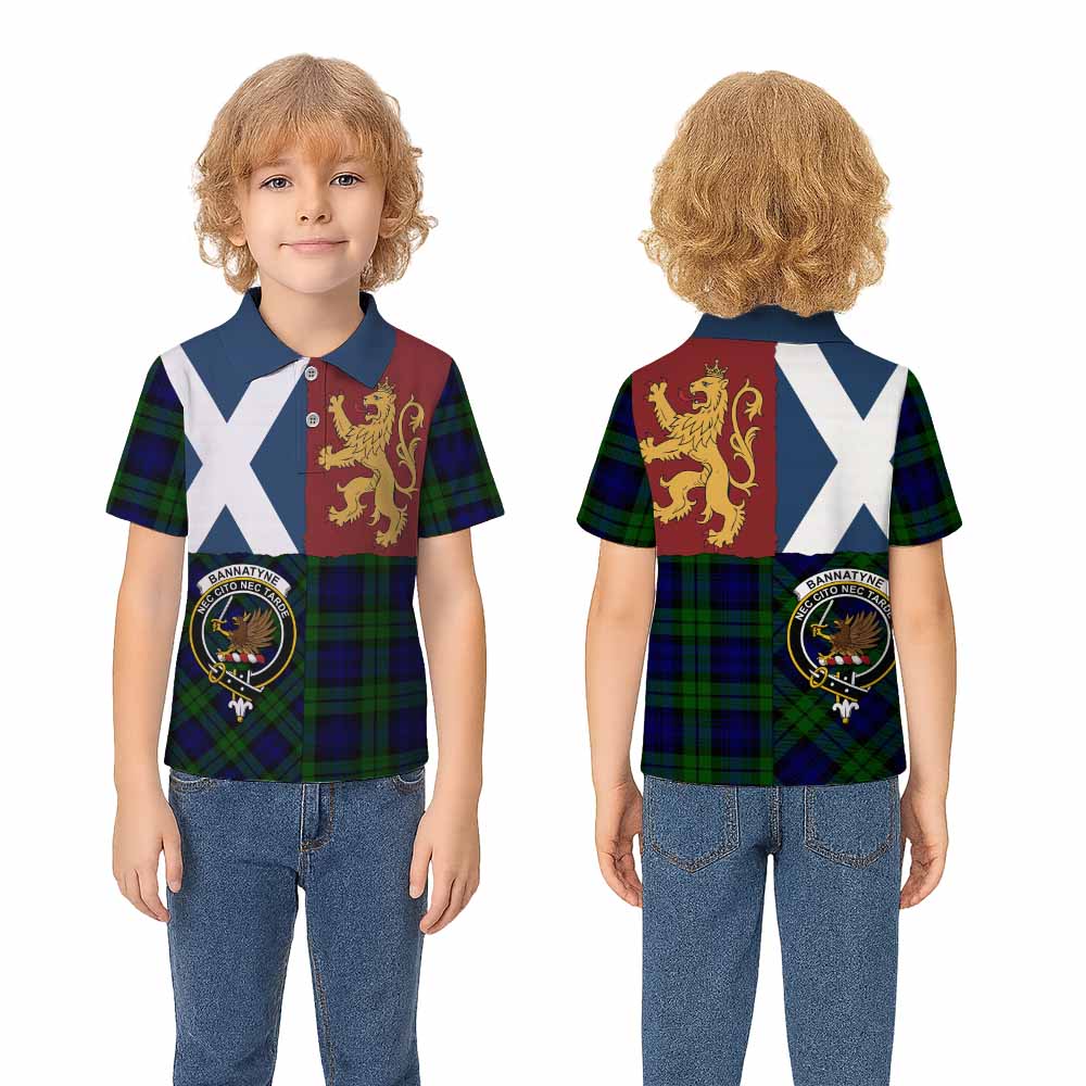 Bannatyne Crest Tartan Kid Polo Shirt with Lion Rampant Saltire Style - Tartan Vibes Clothing