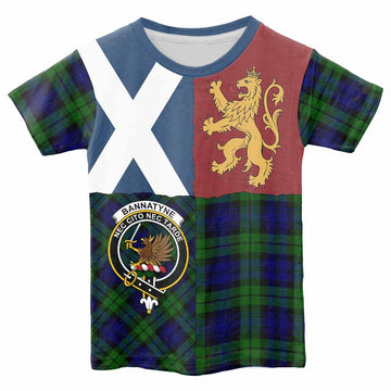 Bannatyne Crest Tartan Kid T-shirt with Lion Rampant Saltire Style - Tartan Vibes Clothing