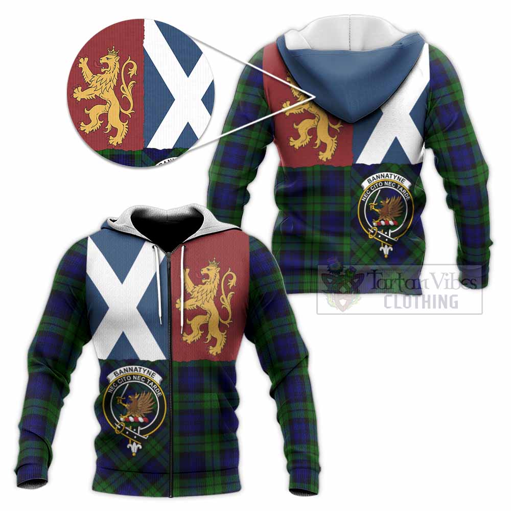 Bannatyne Crest Tartan Knitted Hoodie with Lion Rampant Saltire Style