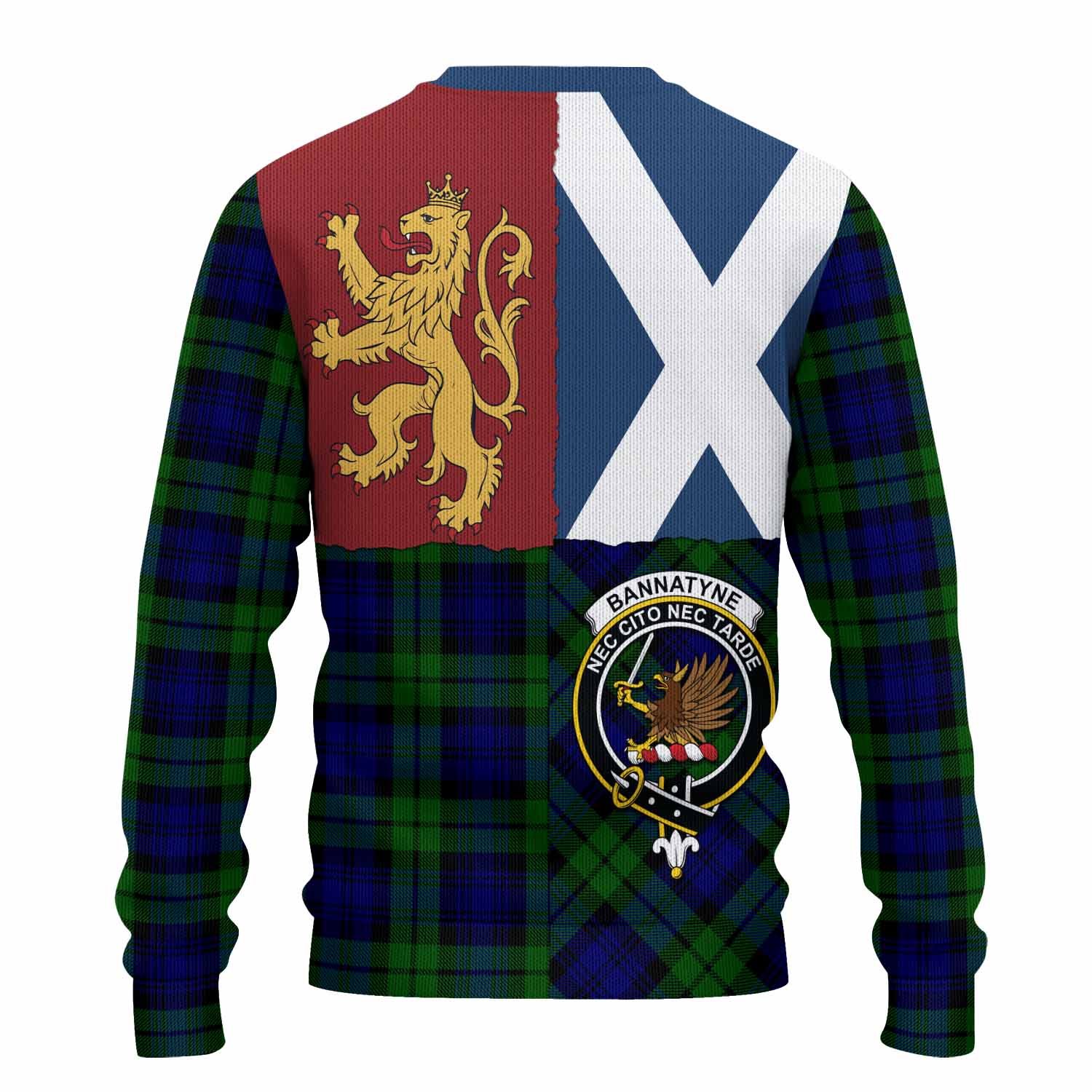 Bannatyne Crest Tartan Knitted Sweater with Lion Rampant Saltire Style