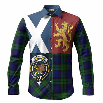 Bannatyne Crest Tartan Long Sleeve Button Shirts with Lion Rampant Saltire Style
