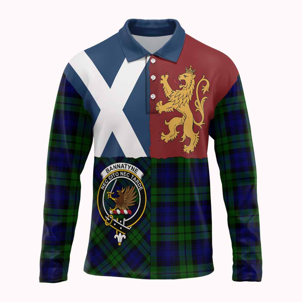 Bannatyne Crest Tartan Long Sleeve Polo Shirt with Lion Rampant Saltire Style