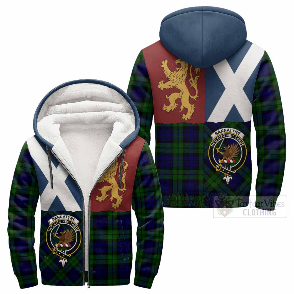 Bannatyne Crest Tartan Sherpa Hoodie with Lion Rampant Saltire Style
