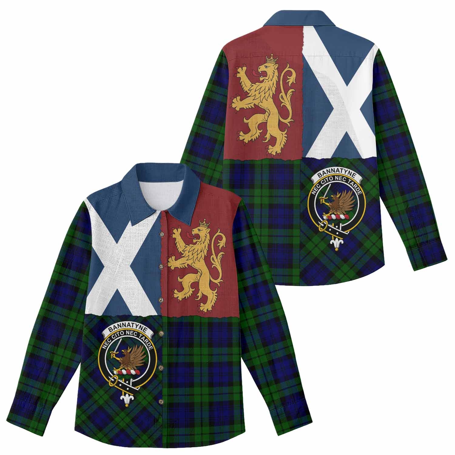 Bannatyne Crest Tartan Women Casual Shirt with Lion Rampant Saltire Style