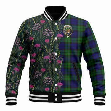 Bannatyne Family Crest Tartan Baseball Jacket Scottish Thistle Flower Pattern Half Style - Tartan Vibes Clothing