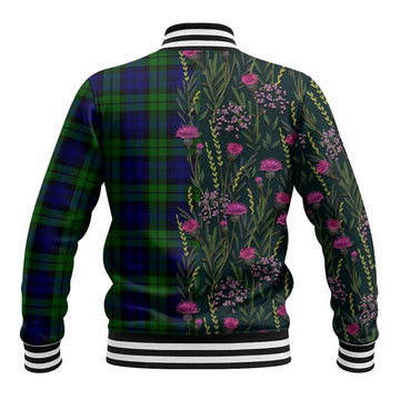 Bannatyne Family Crest Tartan Baseball Jacket Scottish Thistle Flower Pattern Half Style - Tartan Vibes Clothing