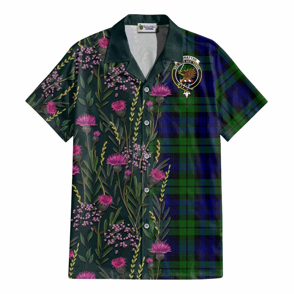 Bannatyne Family Crest Tartan Cotton Hawaiian Shirt Scottish Thistle Flower Pattern Half Style - Tartan Vibes Clothing