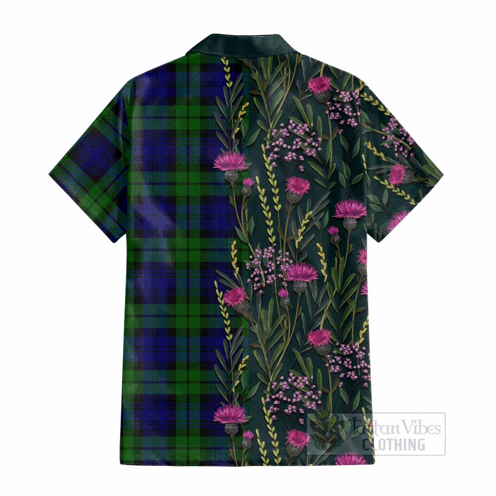 Bannatyne Family Crest Tartan Cotton Hawaiian Shirt Scottish Thistle Flower Pattern Half Style - Tartan Vibes Clothing