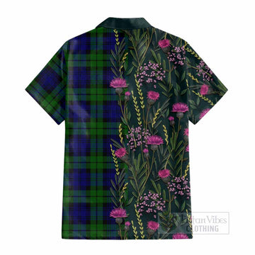 Bannatyne Family Crest Tartan Cotton Hawaiian Shirt Scottish Thistle Flower Pattern Half Style - Tartan Vibes Clothing