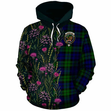 Bannatyne Family Crest Tartan Cotton Hoodie Scottish Thistle Flower Pattern Half Style - Tartan Vibes Clothing