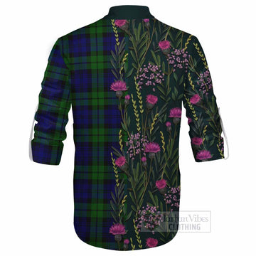 Bannatyne Family Crest Tartan Ghillie Shirt Scottish Thistle Flower Pattern Half Style - Tartan Vibes Clothing