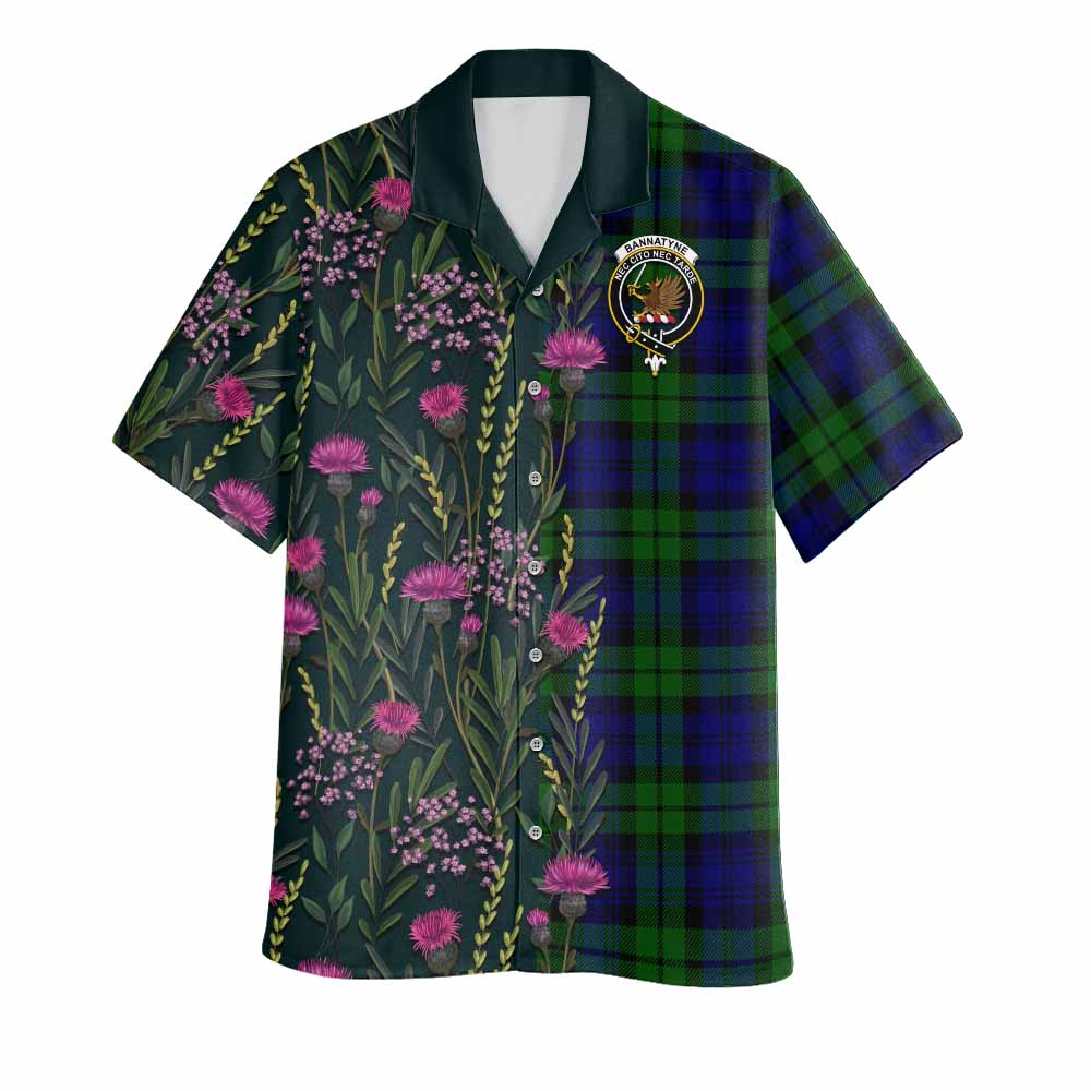 Bannatyne Family Crest Tartan Hawaiian Shirt Scottish Thistle Flower Pattern Half Style - Tartan Vibes Clothing