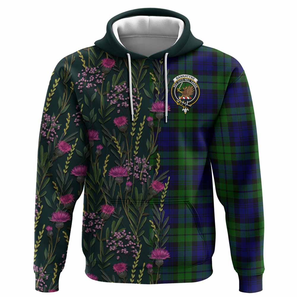 Bannatyne Family Crest Tartan Hoodie Scottish Thistle Flower Pattern Half Style - Tartan Vibes Clothing