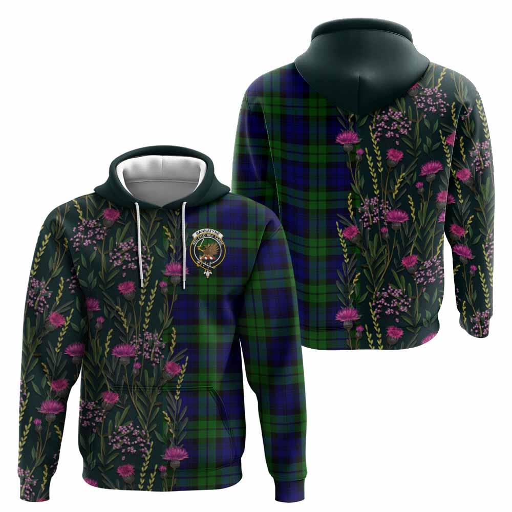 Bannatyne Family Crest Tartan Hoodie Scottish Thistle Flower Pattern Half Style - Tartan Vibes Clothing