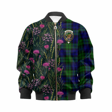Bannatyne Family Crest Tartan Kid Bomber Jacket Scottish Thistle Flower Pattern Half Style - Tartan Vibes Clothing