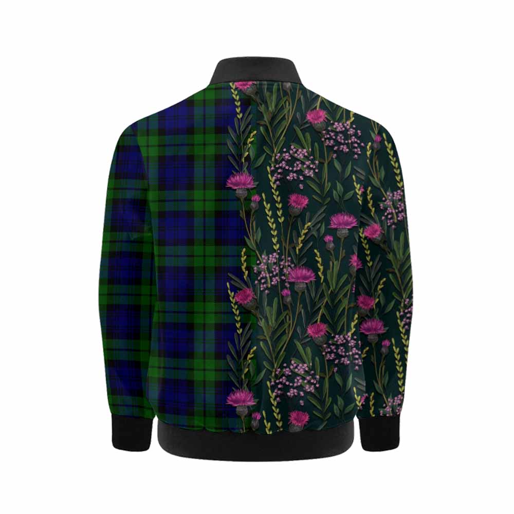 Bannatyne Family Crest Tartan Kid Bomber Jacket Scottish Thistle Flower Pattern Half Style - Tartan Vibes Clothing