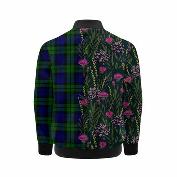 Bannatyne Family Crest Tartan Kid Bomber Jacket Scottish Thistle Flower Pattern Half Style - Tartan Vibes Clothing