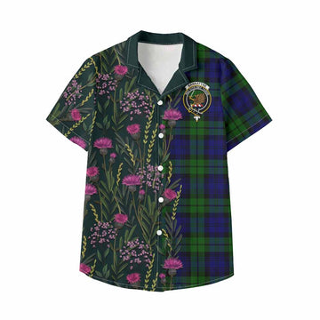 Bannatyne Family Crest Tartan Kid Hawaiian Shirt Scottish Thistle Flower Pattern Half Style - Tartan Vibes Clothing