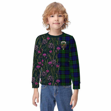 Bannatyne Family Crest Tartan Kid Knitted Sweatshirt Scottish Thistle Flower Pattern Half Style - Tartan Vibes Clothing
