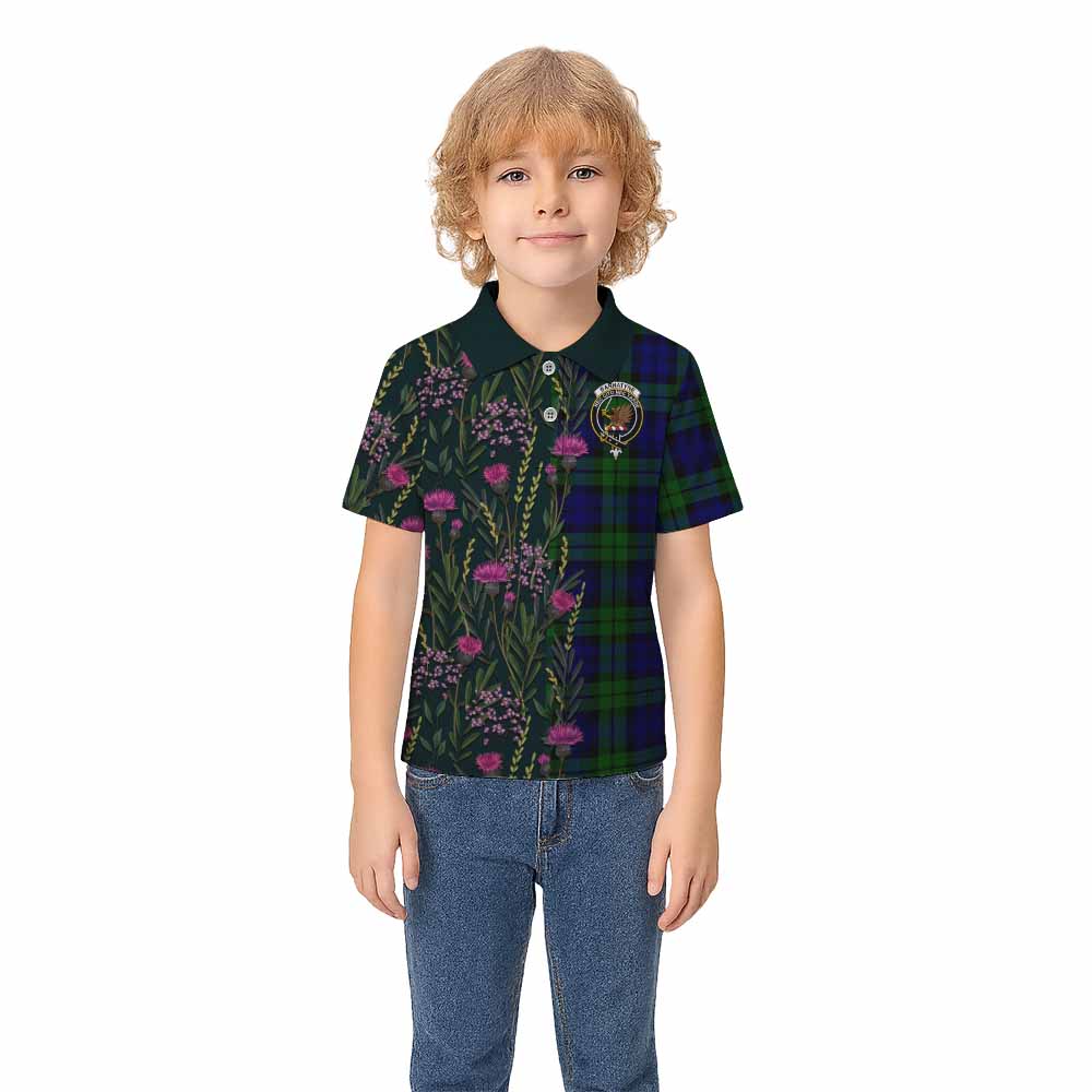 Bannatyne Family Crest Tartan Kid Polo Shirt Scottish Thistle Flower Pattern Half Style - Tartan Vibes Clothing