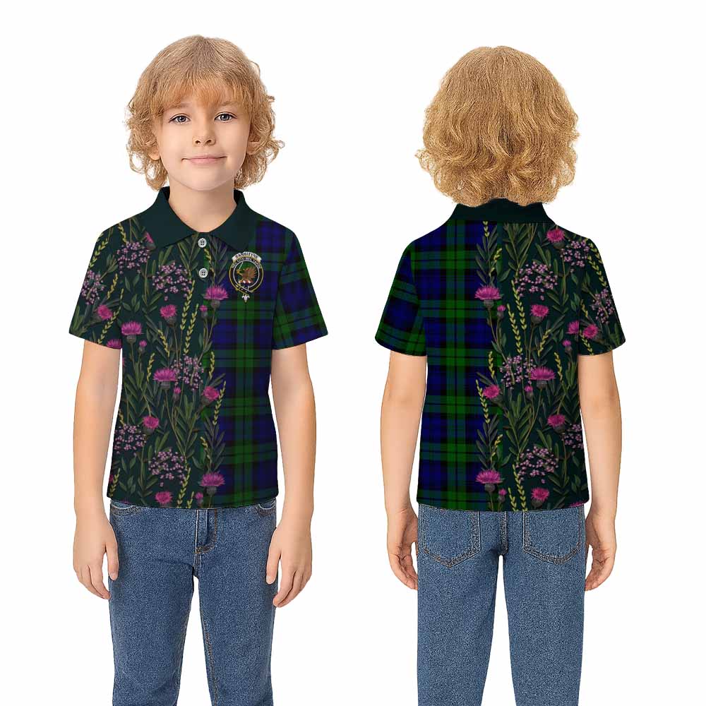 Bannatyne Family Crest Tartan Kid Polo Shirt Scottish Thistle Flower Pattern Half Style - Tartan Vibes Clothing