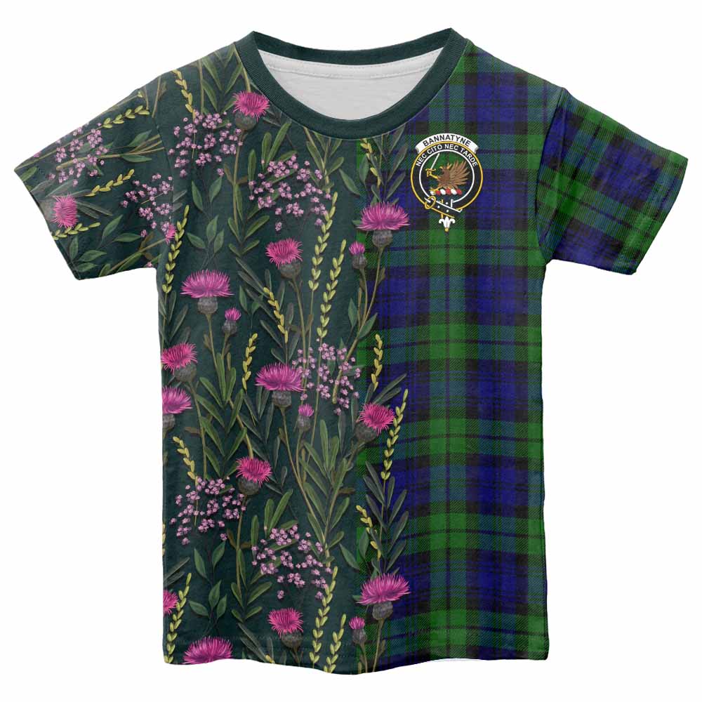 Bannatyne Family Crest Tartan Kid T-shirt Scottish Thistle Flower Pattern Half Style - Tartan Vibes Clothing
