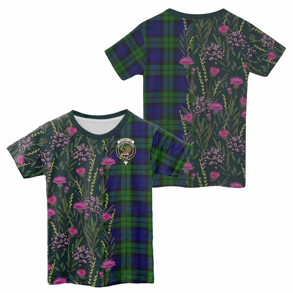 Bannatyne Family Crest Tartan Kid T-shirt Scottish Thistle Flower Pattern Half Style - Tartan Vibes Clothing