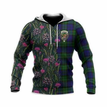 Bannatyne Family Crest Tartan Knitted Hoodie Scottish Thistle Flower Pattern Half Style - Tartan Vibes Clothing
