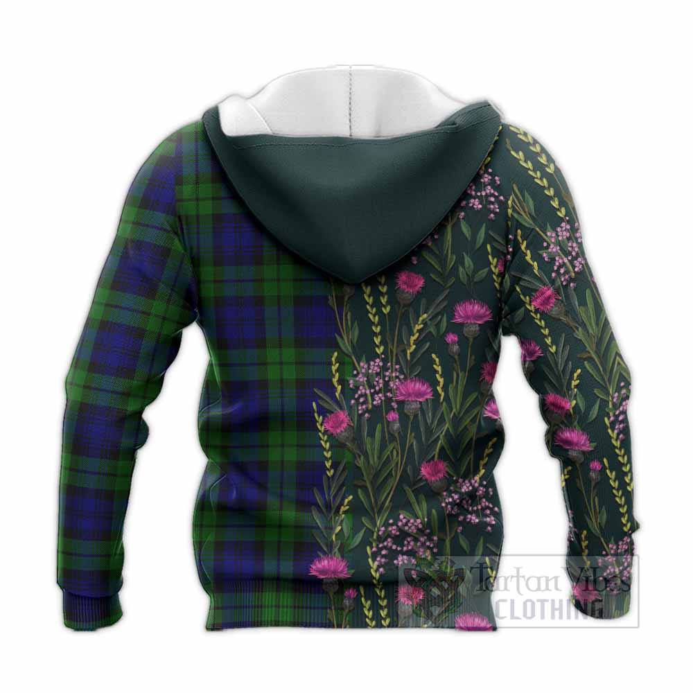 Bannatyne Family Crest Tartan Knitted Hoodie Scottish Thistle Flower Pattern Half Style - Tartan Vibes Clothing
