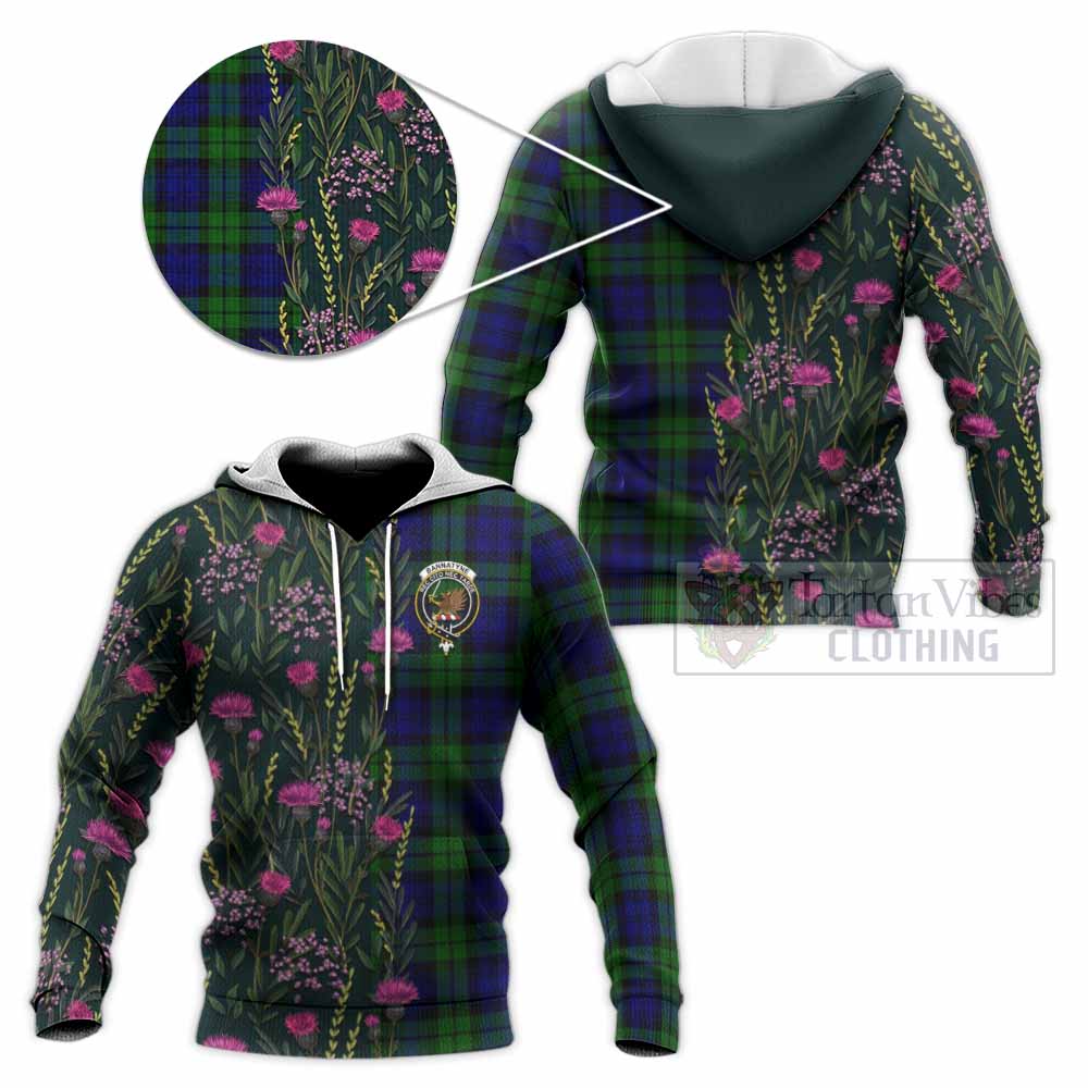 Bannatyne Family Crest Tartan Knitted Hoodie Scottish Thistle Flower Pattern Half Style - Tartan Vibes Clothing