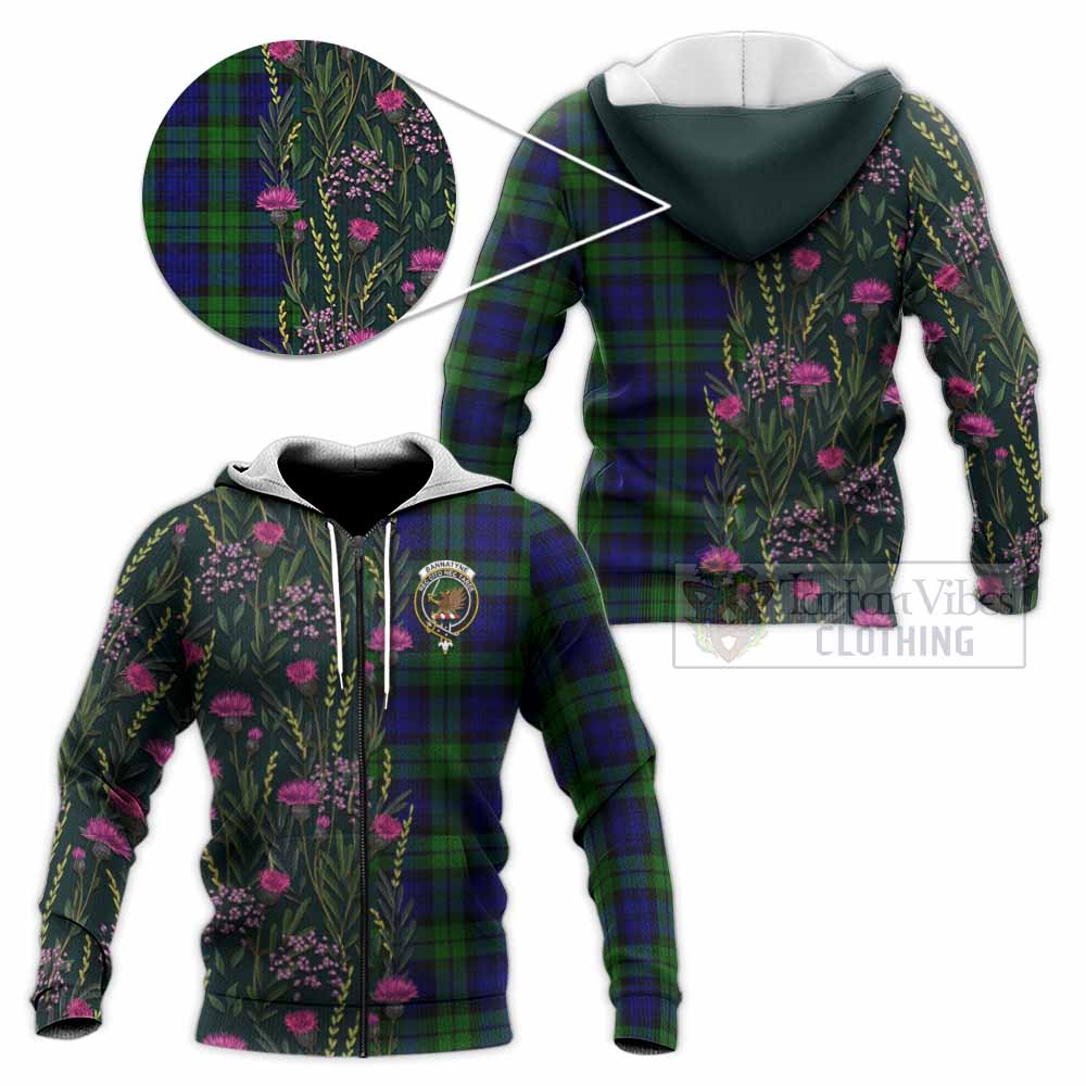 Bannatyne Family Crest Tartan Knitted Hoodie Scottish Thistle Flower Pattern Half Style - Tartan Vibes Clothing