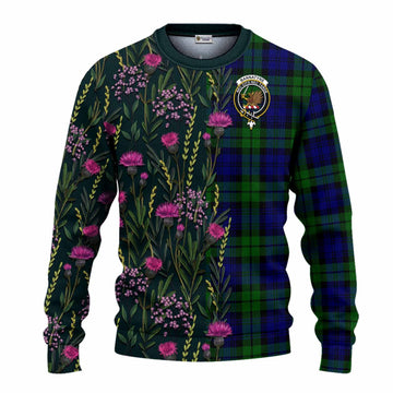 Bannatyne Family Crest Tartan Knitted Sweater Scottish Thistle Flower Pattern Half Style - Tartan Vibes Clothing