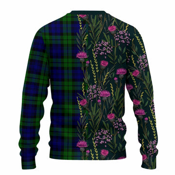 Bannatyne Family Crest Tartan Knitted Sweater Scottish Thistle Flower Pattern Half Style - Tartan Vibes Clothing