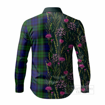 Bannatyne Family Crest Tartan Long Sleeve Button Shirts Scottish Thistle Flower Pattern Half Style - Tartan Vibes Clothing