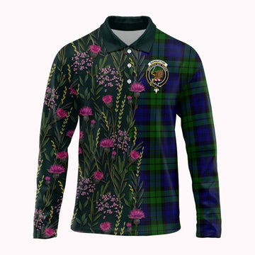 Bannatyne Family Crest Tartan Long Sleeve Polo Shirt Scottish Thistle Flower Pattern Half Style - Tartan Vibes Clothing