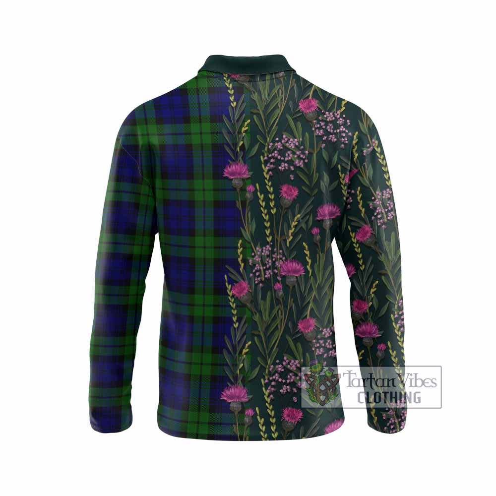 Bannatyne Family Crest Tartan Long Sleeve Polo Shirt Scottish Thistle Flower Pattern Half Style - Tartan Vibes Clothing