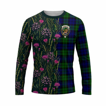 Bannatyne Family Crest Tartan Long Sleeve T-Shirt Scottish Thistle Flower Pattern Half Style - Tartan Vibes Clothing