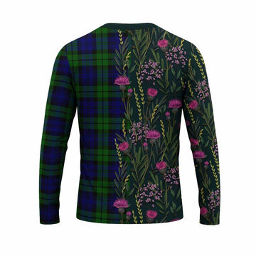 Bannatyne Family Crest Tartan Long Sleeve T-Shirt Scottish Thistle Flower Pattern Half Style - Tartan Vibes Clothing