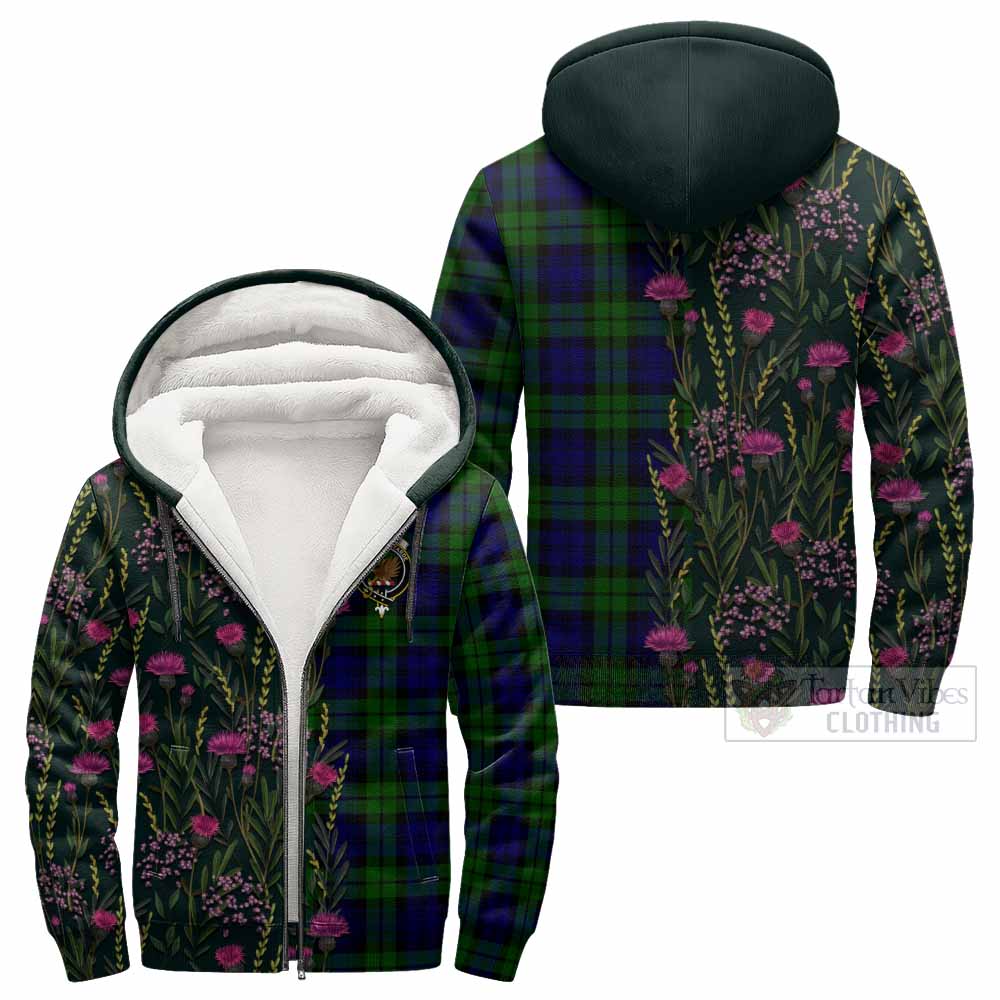 Bannatyne Family Crest Tartan Sherpa Hoodie Scottish Thistle Flower Pattern Half Style - Tartan Vibes Clothing
